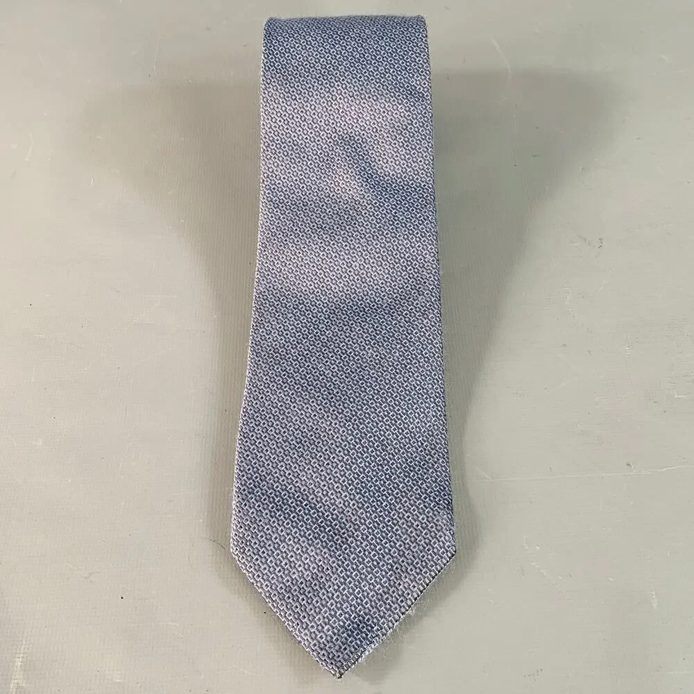 GUCCI One Size Blue Grey Checkered Silk Tie